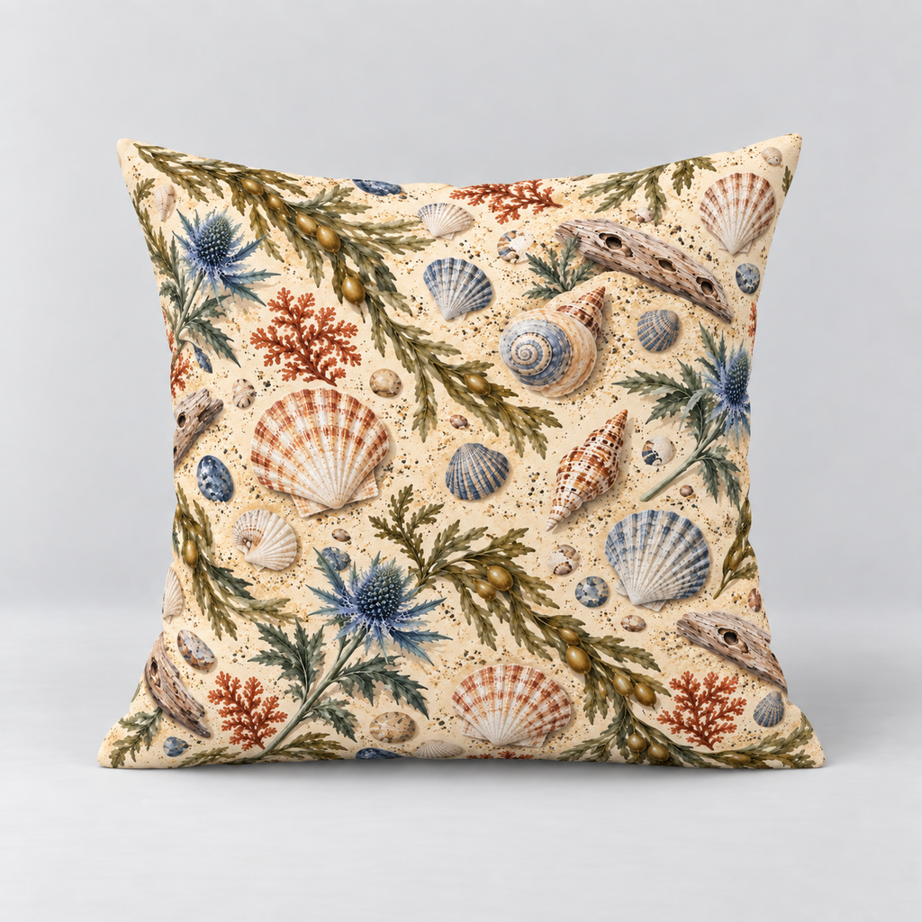 Dekokissen Muscheln & Strandgut, 40 × 40 cm