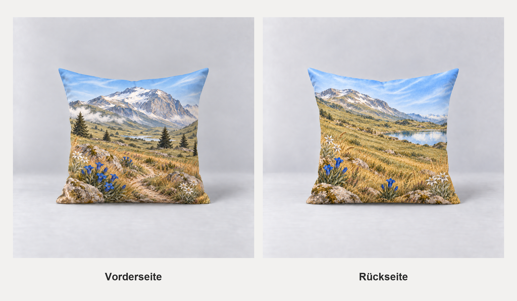 Dekokissen Alpenwiese – Rückseite als Studioaufnahme