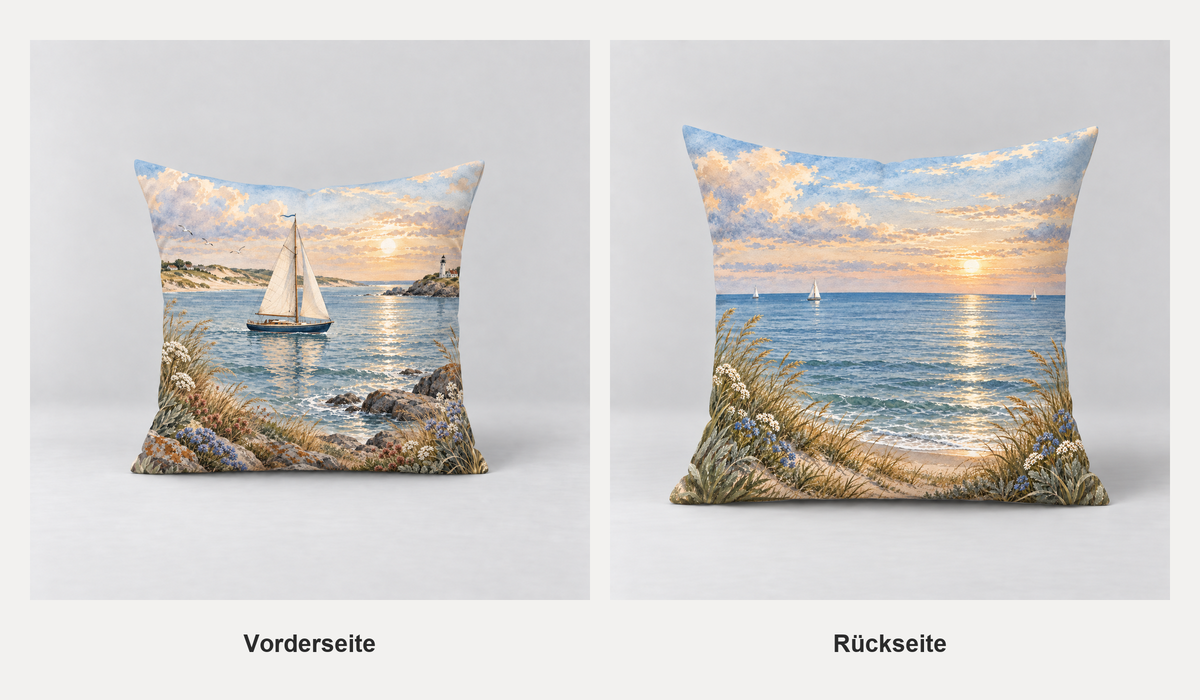 Dekokissen Segelboot am Abendmeer, 40 × 40 cm