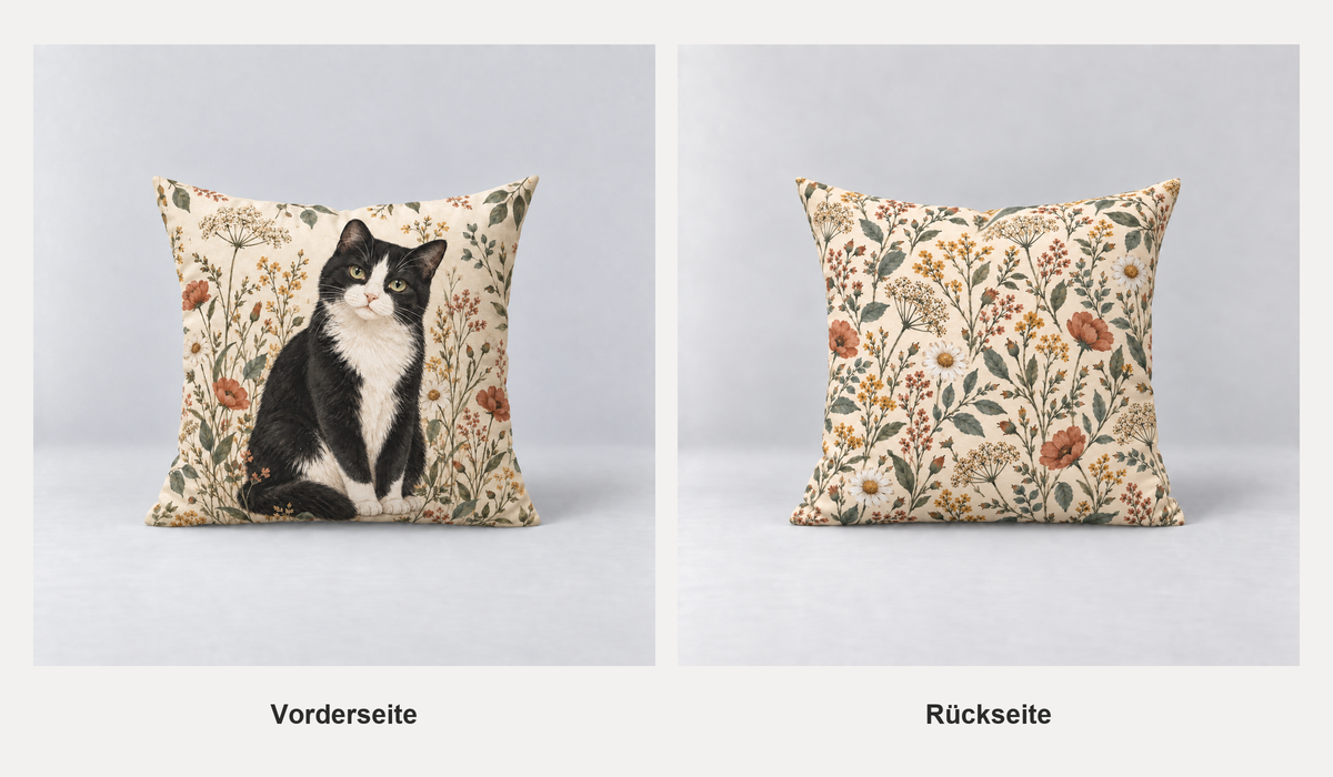 Dekokissen Katze Wildblumen, 40 × 40 cm