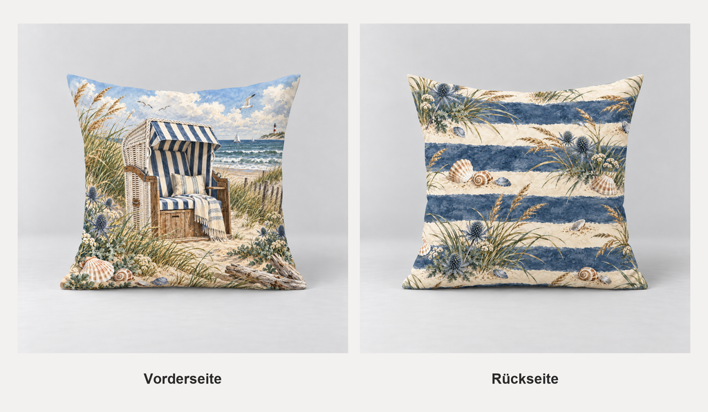 Dekokissen Strandkorb an der Ostsee, 40 × 40 cm