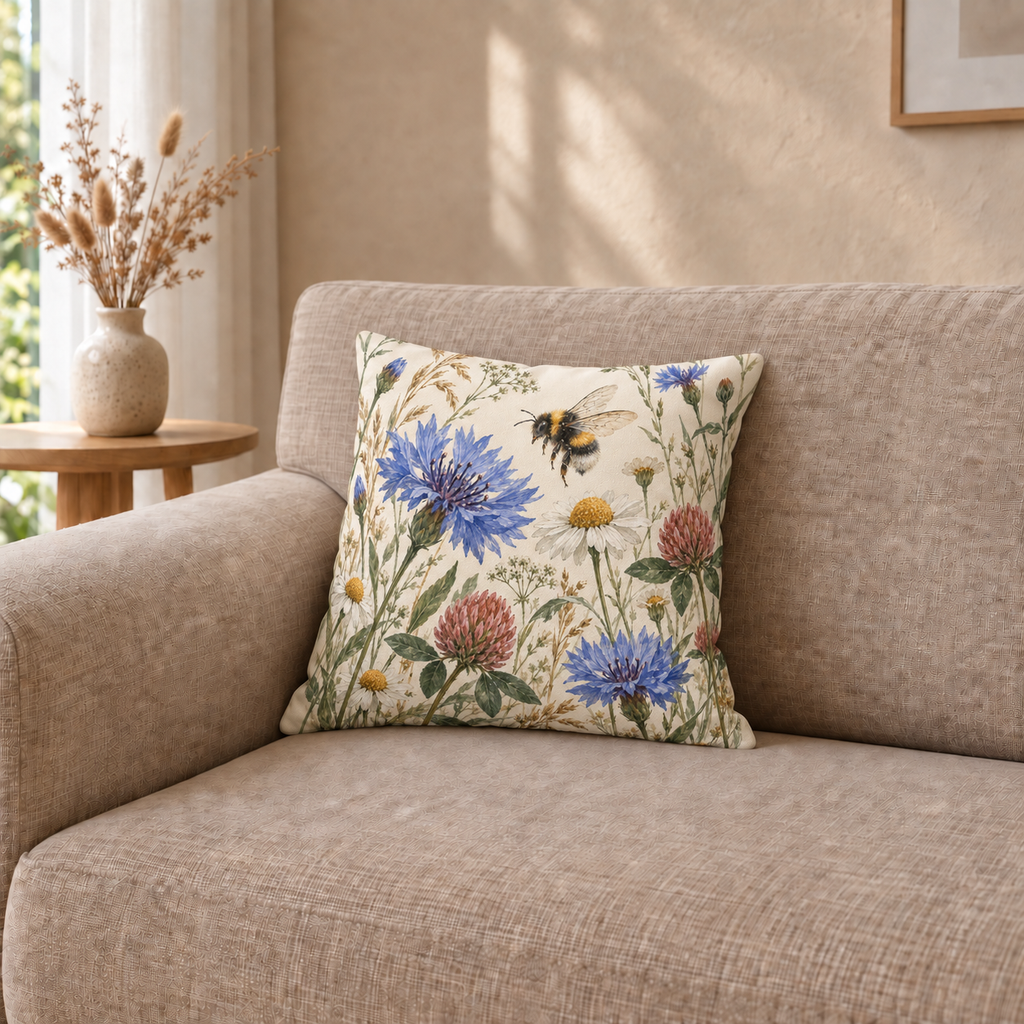 Dekokissen Biene Wildblumen, 40 × 40 cm