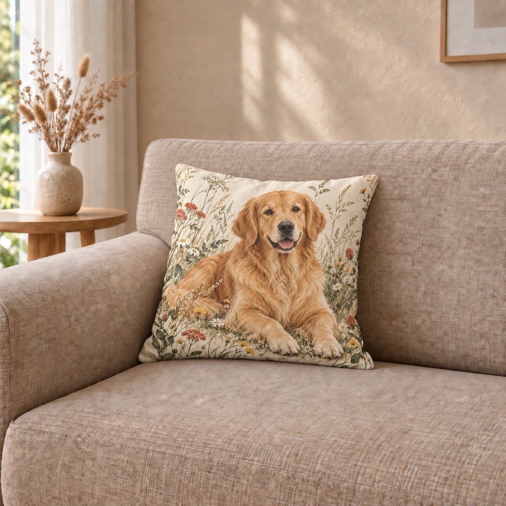 Dekokissen Hund Wildwiese, 40 × 40 cm