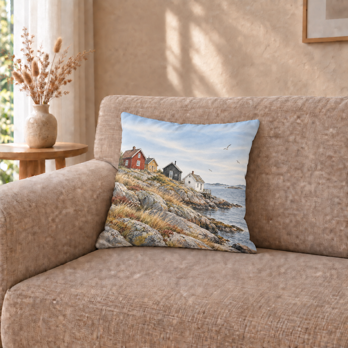 Dekokissen Küstenhäuser, 40 × 40 cm