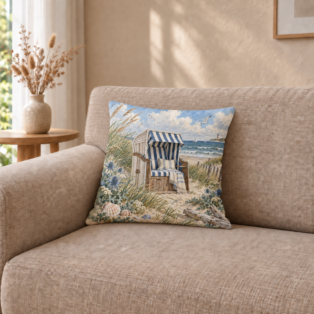 Dekokissen Strandkorb an der Ostsee, 40 × 40 cm