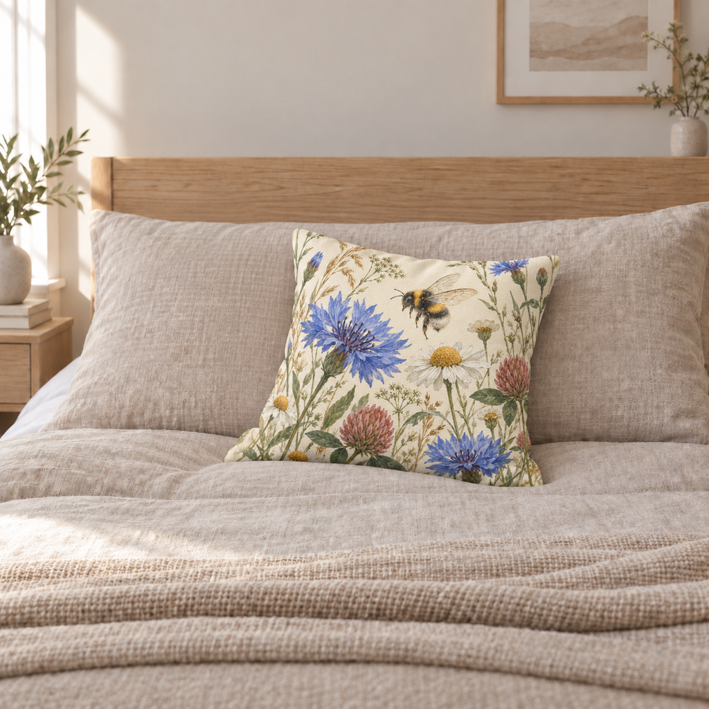 Dekokissen Biene Wildblumen, 40 × 40 cm