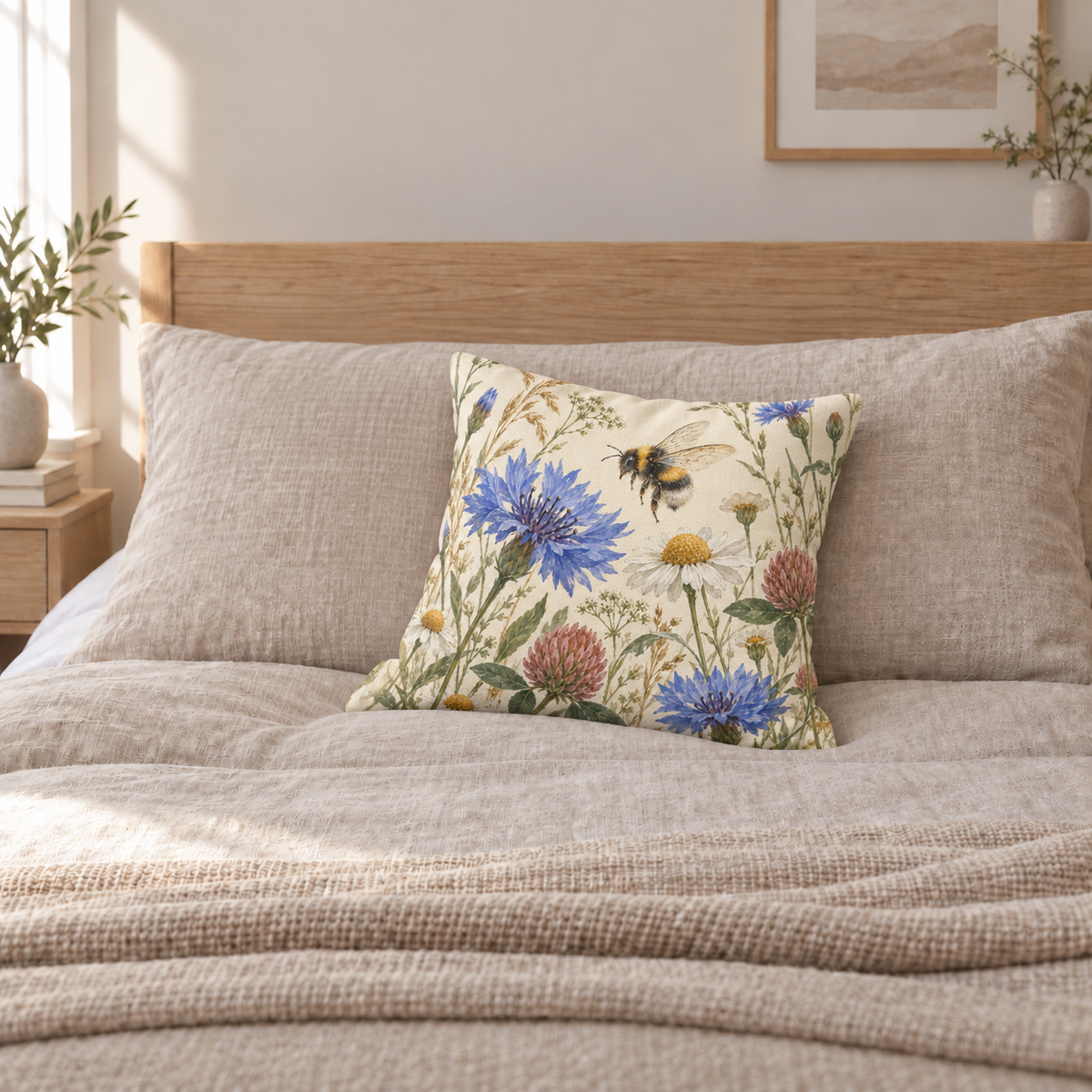 Dekokissen Biene Wildblumen, 40 × 40 cm