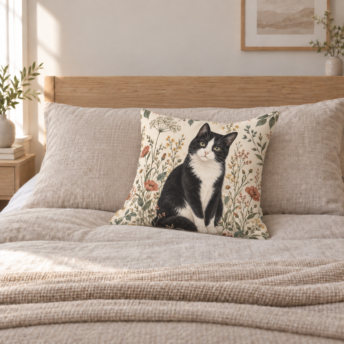 Dekokissen Katze Wildblumen, 40 × 40 cm