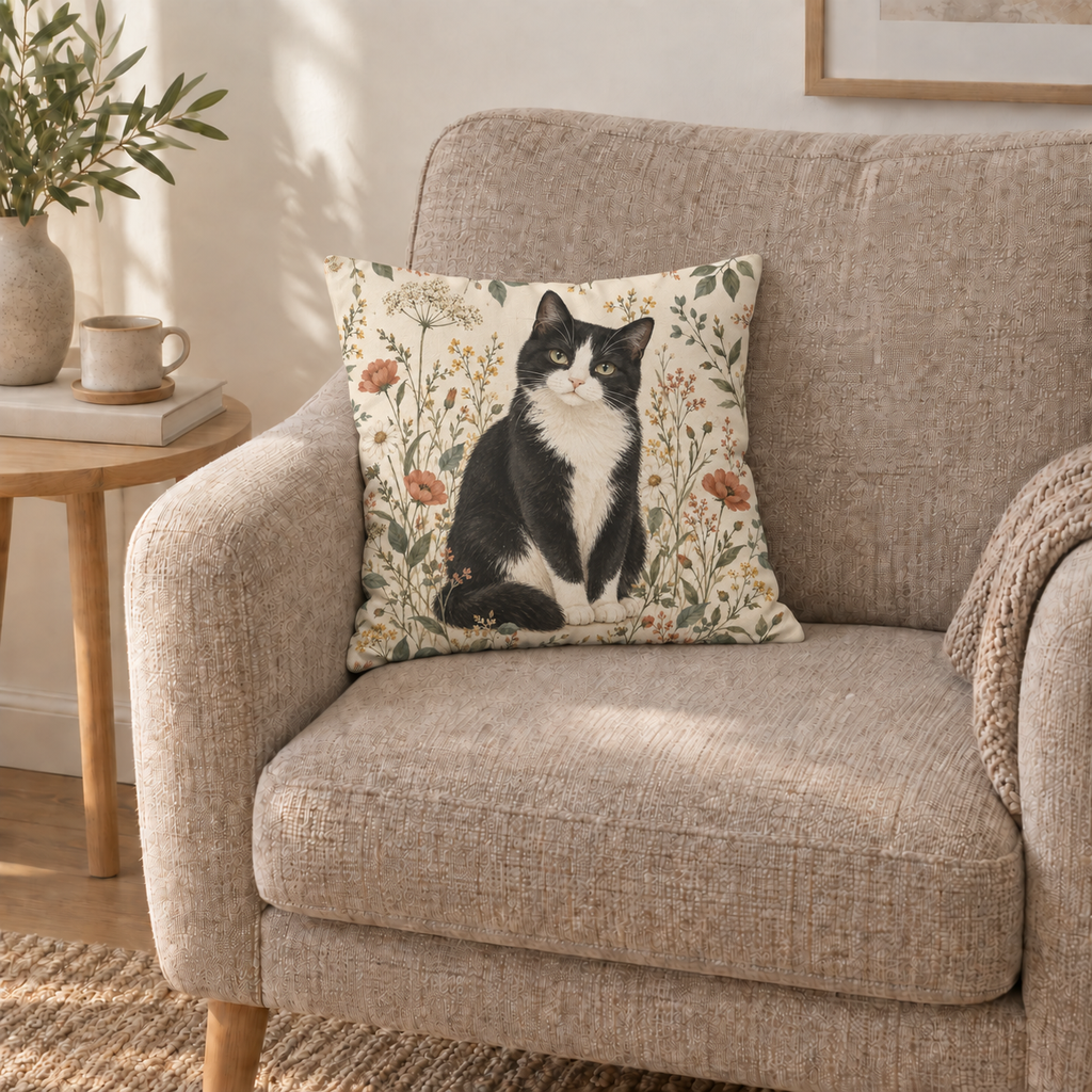 Dekokissen Katze Wildblumen, 40 × 40 cm