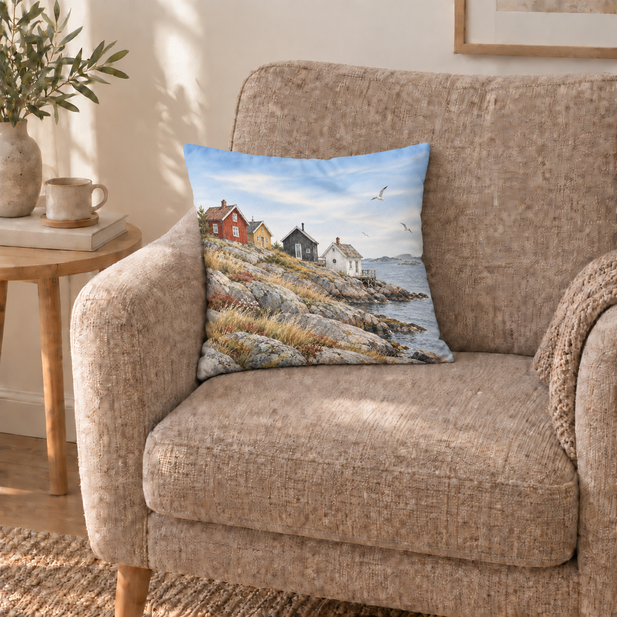 Dekokissen Küstenhäuser, 40 × 40 cm