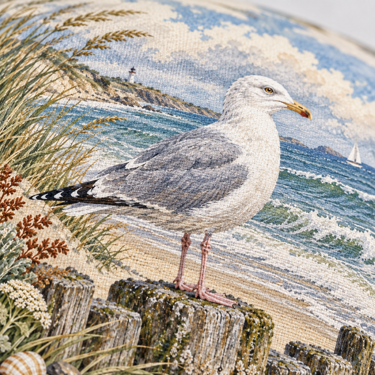 Dekokissen Möwe im Küstenwind, 40 × 40 cm