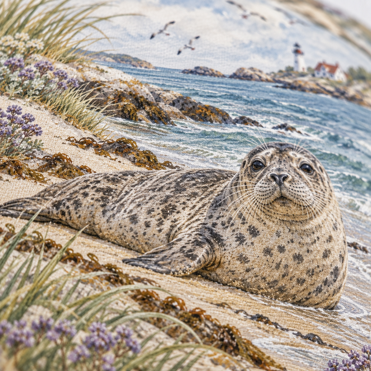 Dekokissen Seehund auf der Sandbank, 40 × 40 cm