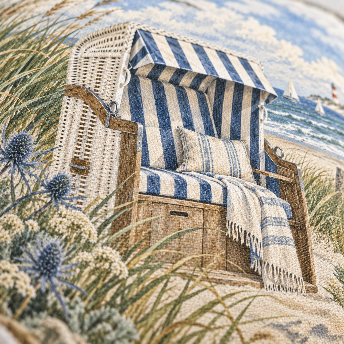 Dekokissen Strandkorb an der Ostsee, 40 × 40 cm