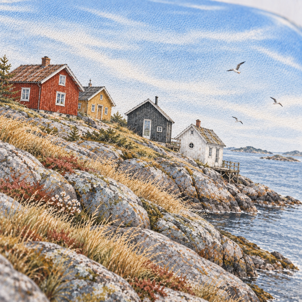 Dekokissen Küstenhäuser, 40 × 40 cm