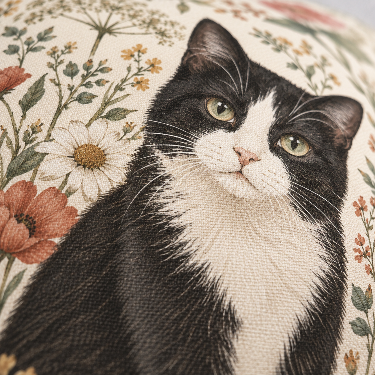 Dekokissen Katze Wildblumen, 40 × 40 cm