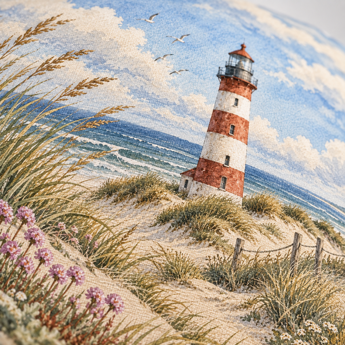 Dekokissen Leuchtturm in den Dünen, 40 × 40 cm