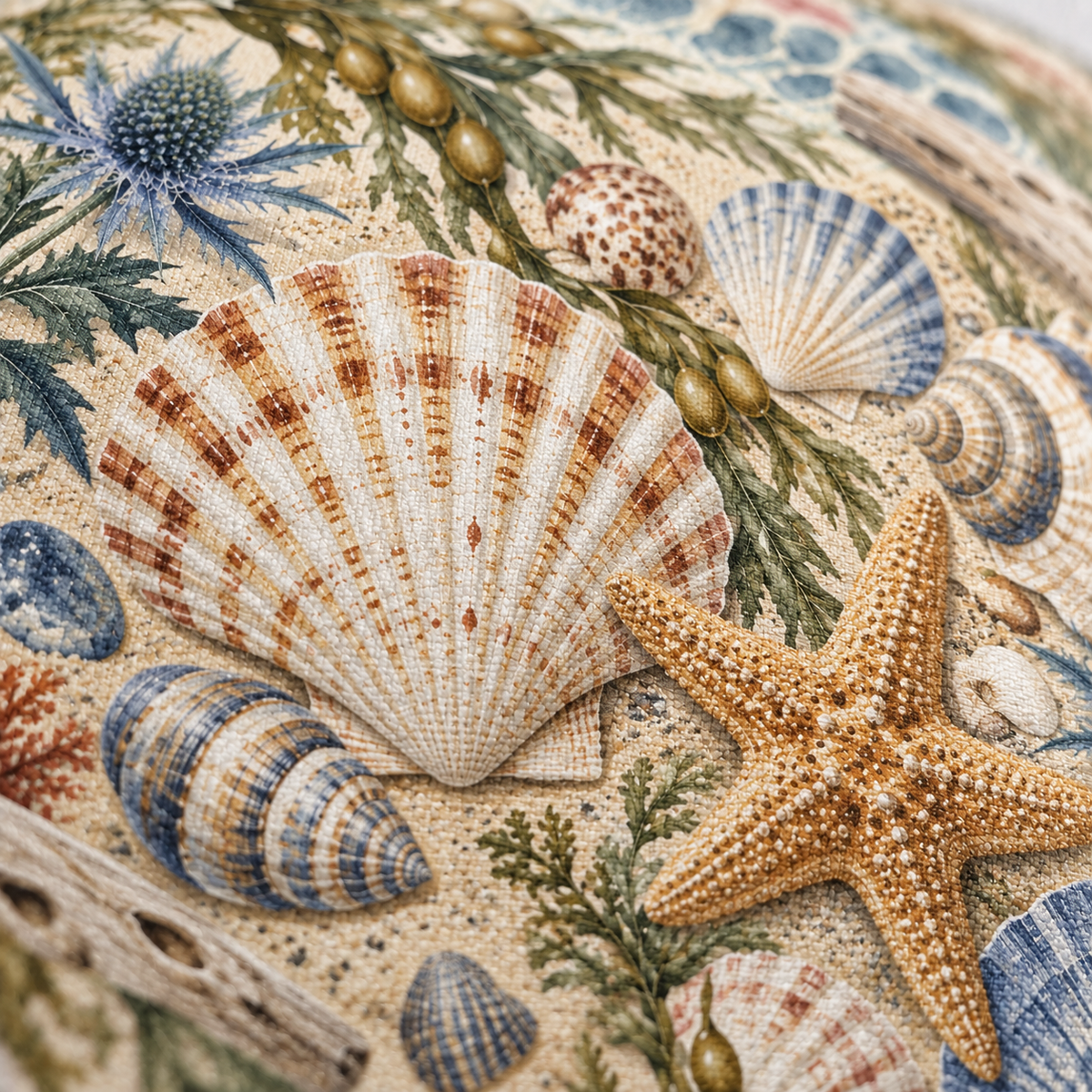 Dekokissen Muscheln & Strandgut, 40 × 40 cm