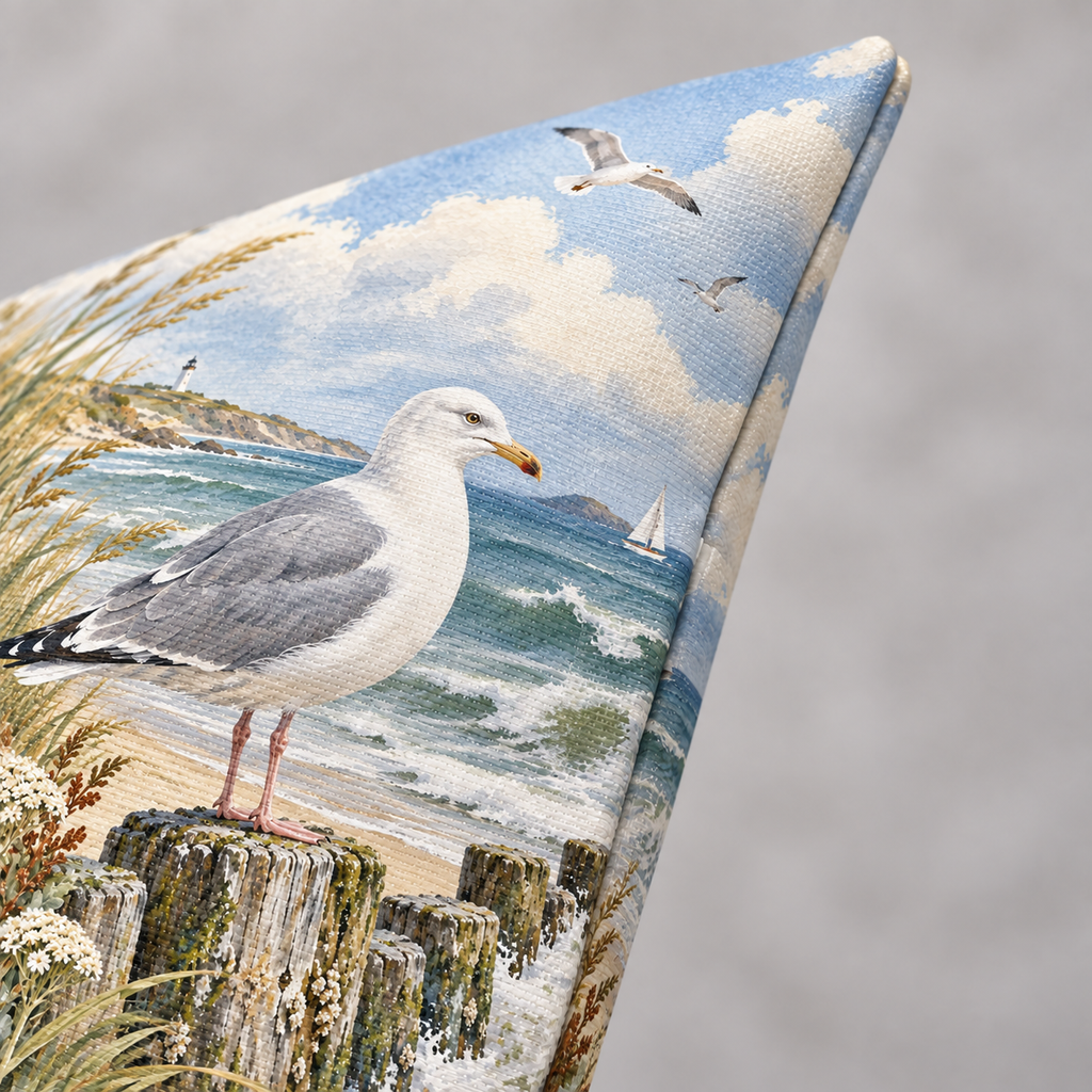 Dekokissen Möwe im Küstenwind, 40 × 40 cm