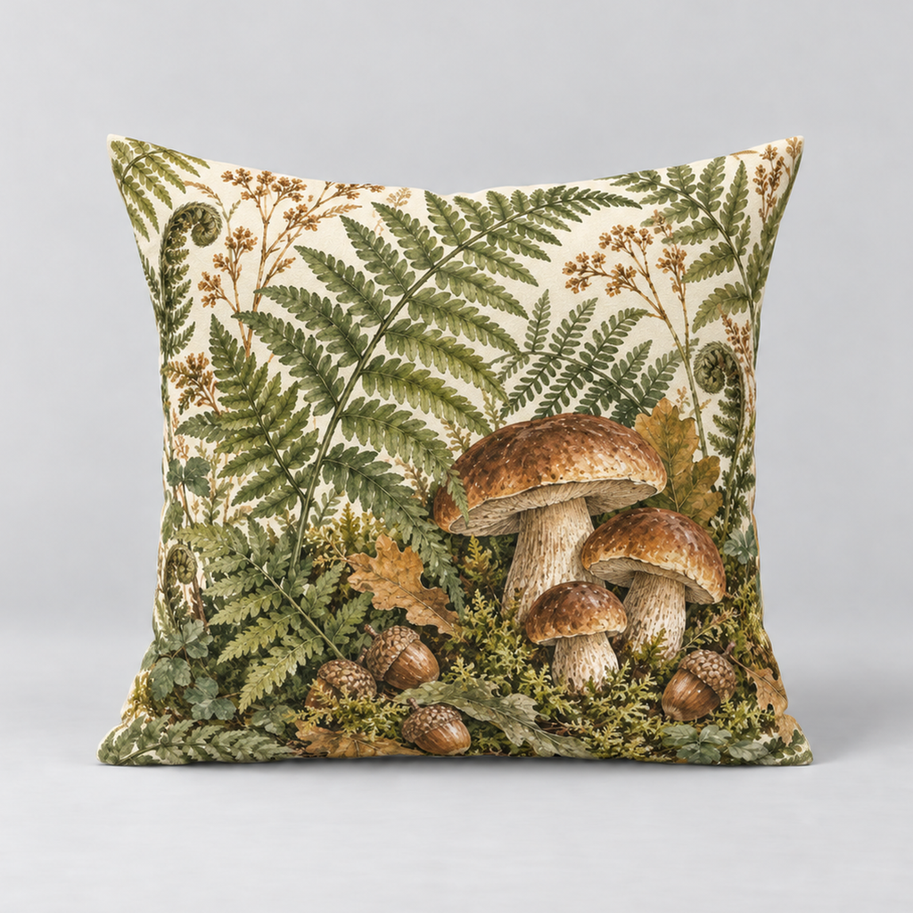 Dekokissen Farn & Pilze, 40 × 40 cm