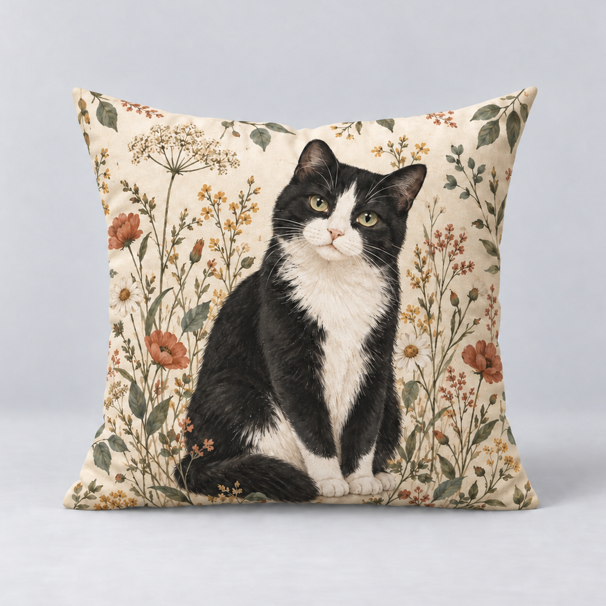 Dekokissen Katze Wildblumen, 40 × 40 cm
