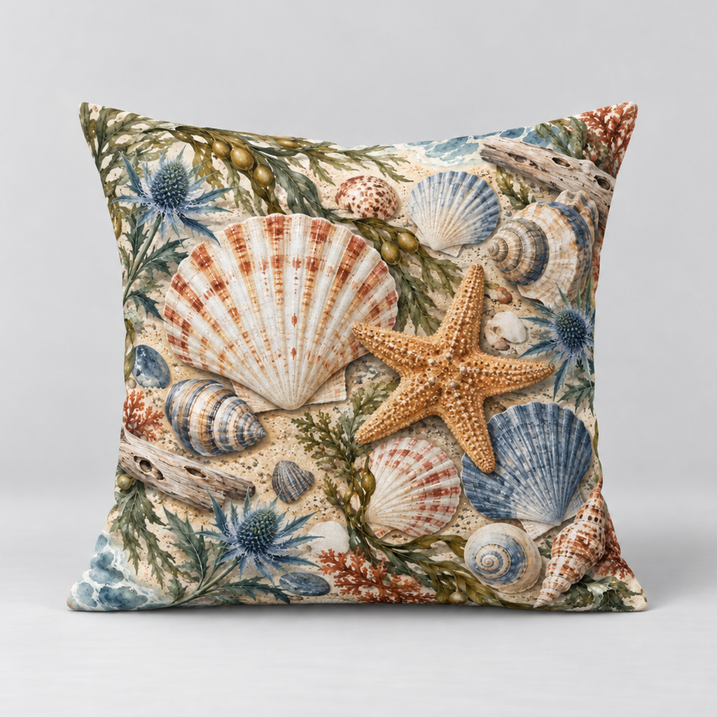 Dekokissen Muscheln & Strandgut, 40 × 40 cm