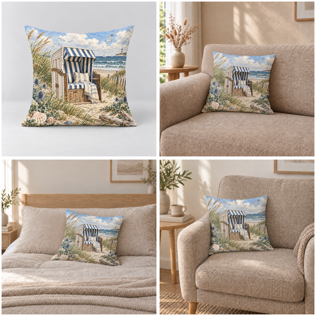 Dekokissen Strandkorb an der Ostsee, 40 × 40 cm